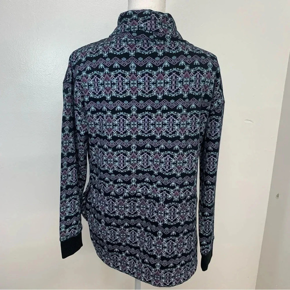 Womans Top Shirt Medium Mock Neck Tunic Purple Print Long Sleeve Pocket Comfy - Picture 6 of 11